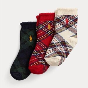 Polo by Ralph Lauren Plaid Crew Socks 3-Pack - Navy, Red, Cream 6-12 months